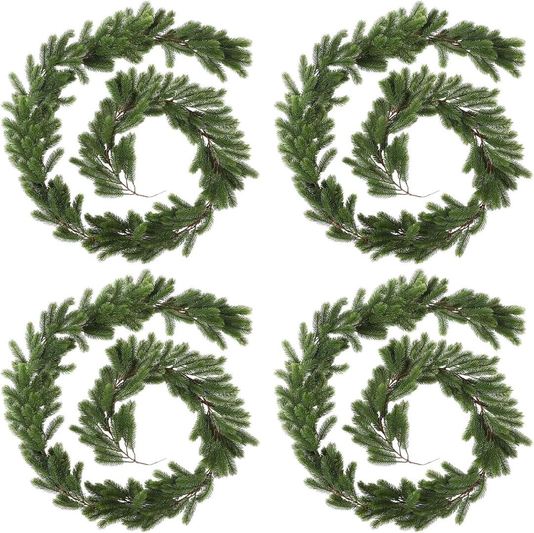 Lyrow Christmas Pine Greenery Garlands Artificial Winter Faux Holiday Season Outdoor Garland for Xmas Home Decorations (4 Pcs,6 ft)