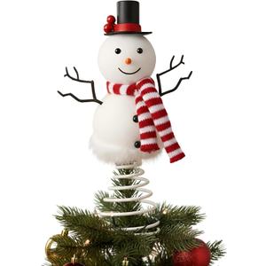 Soulchen Christmas Snowman Tree Toppers Flocked Spring Bottom Snowman Decoration for Christmas Tree Toppers Table Decorations