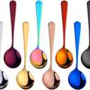 Broth Round Spoon Set, 8-Piece Reusable Stainless Steel Dinner Table Cereal Soup Spoon, Camping Ramen Spoons