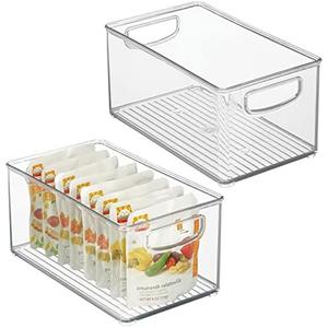 mDesign Plastic Baby Nursery and Food Organizer - Storage Holder Bin with Handles for Closet, Cupboard, Cabinet, Drawers, Shelves - Holds Canned Food, Bottles - Ligne Collection - 2 Pack - Clear