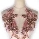 Hand-Made Beaded Rhinestons DIY Clothing Appliques Patch,Beaded Applique for Wedding Dress Decoration Light Pink Flower Applique by Pair (Pink-B)
