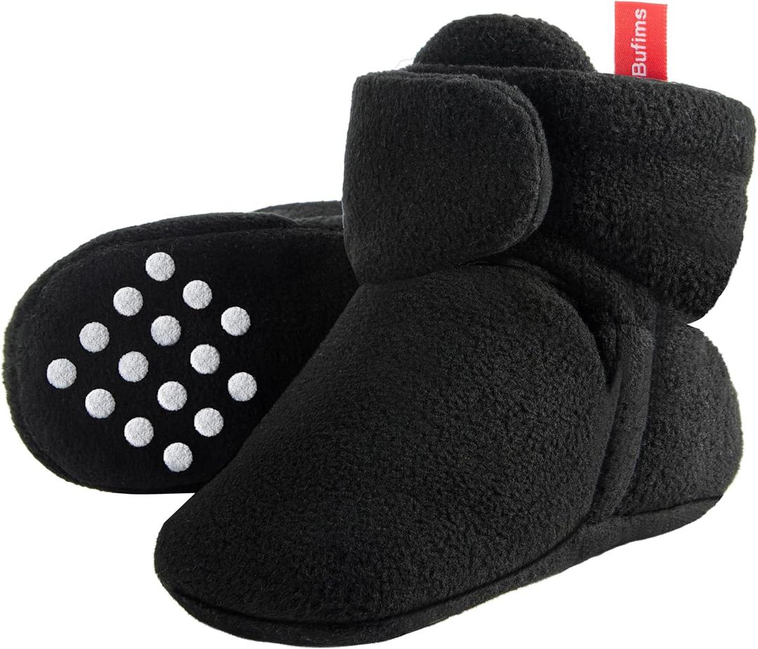 Fleece Baby Booties 0-6 Months Unisex Newborn Booties Non-Slip Newborn First Walkers Shoes Baby Slippers for Baby Boys & Baby Girls, Black