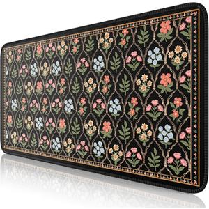Floral XXL Mouse Pad, Keyboard and Mouse Pad with Stitched Edges, Extended Mousepad Gaming, Moroccan Keyboard Mats for Desk, Office Desk Mat (Black)