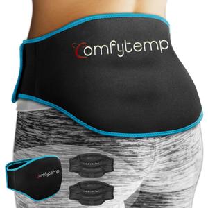 Comfytemp Ice Pack for Back Pain Relief, 2 Pcs, Sciatica Ease Brace, Reusable Gel Lower Back Ice Wrap for Injuries, Hot Cold Compress for Lower Lumbar, Waist, Men Women After Surgery (Black) (Standard)