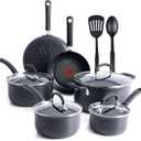 T-fal Ultimate Hard Anodized Nonstick Cookware Set 12 Piece, Oven Broiler Safe 400F, Lid Safe 350F, Kitchen Cooking Set w/Fry Pans, Saucepans, Dutch Oven, Pots and Pans, Dishwasher Safe, Black
