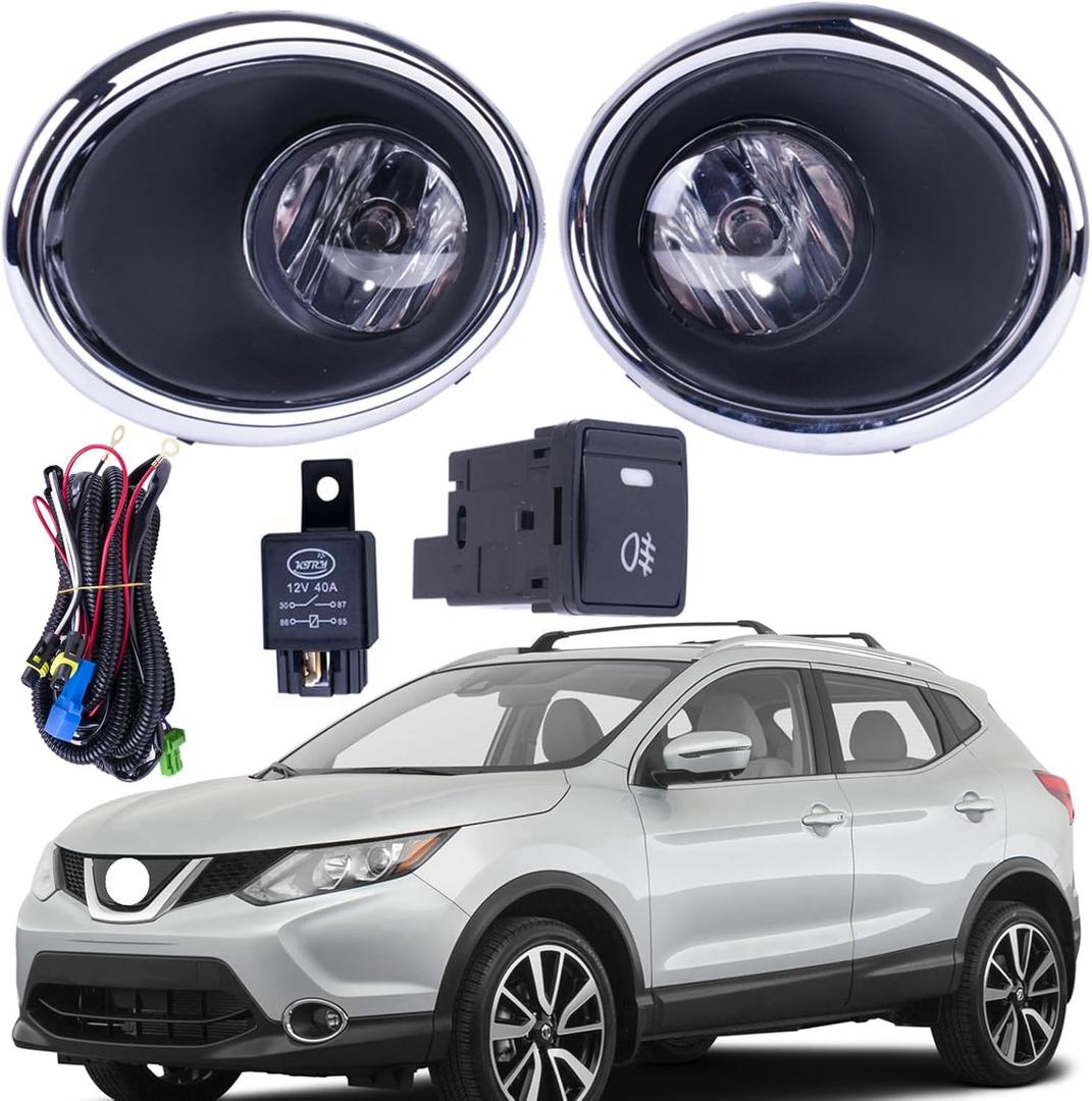 One Set Fog Light Lamps Compatible With Nissan Rogue Sport 2017-2019 With Covers + Switch + Wiring Kit Replaces 62256-6MA0A NI1039156 62257-6MA0A NI1038156 261508990B 261508993B