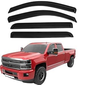 Black Window Visors Rain Guards Deflectors for 2014-2018 Chevy Silverado 1500 & GMC Sierra 1500, 2015-2019 2500HD 3500HD Crew Cab, 4-Piece Out-Channel Vent Visors, Truck Accessories