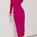 PRETTYGARDEN Women's Fall Off The Shoulder Maxi Dress Spring Long Sleeve Ruched Fitted Bodycon Club Dresses with Slit