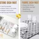 Stone Drying Mat For Kitchen Counter, Marble Drying Stone For Kitchen Counter, 15.8 x11.8" Stone Drying Mat, Stone Mat For Kitchen Sink, Diatomaceous Earth Dish Drying Mat, Dish Drying Stone (White)