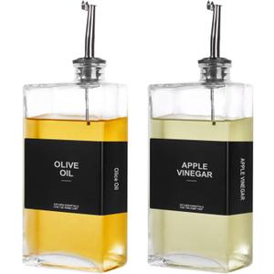 OKYUK Olive Oil Dispenser Bottle for Kitchen Cooking, 16.9oz/500ml Soy Sauce Coffee Syrup Oil and Vinegar Dispenser Set, with Silicone Funnel, Labels (2PCS, Black)