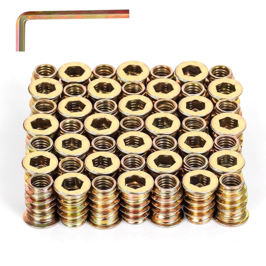 M10-1.5 x 30mm Threaded Inserts for Wood, Hex Drive Wood Nut Inserts, Exceptional Threaded Insert Nuts for Furniture, Wooden Products & Models, 50 PCS