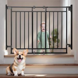 COMOMY 27.5-43" Baby Gate No Bottom Bar for Stairs and Doorways, 2-in-1 Auto Close Dog Gate Indoor for the House, Hardware Mounted Pet Gate with Large Walk Thru Door, Child Safety Gate for Dogs, Black