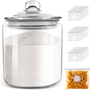 Masthome 1 Gallon Glass Jar with Lid, Large Glass Cookie Jar, Wide Mouth, Dishwasher Safe, Large Clear Jar, Storage Containers with Lids For Flour, Nuts, Cookies, Snacks-Send 15pcs Food Storage Bags