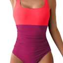 B2prity Womens One Piece Swimsuit Tummy Control Slimming Bathing Suit High Waisted Ruched Swim Suit Color Block Swimwear (Small)