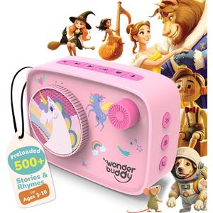 WonderBuddy Kids Story Box Audio Player, 500+ Preloaded Stories & Rhymes with Storybook DIY Art Kit, Voice Recorder, Content Upgrade, Bluetooth, Birthday Gift for Girls 3+ Years- Unicorn (Pink)