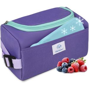 Genteen Lunch Bag Kids,Small Cooler Bag with Ice Packs,Freezable Lunch Bag/Snack Bag,Insulated Bag Reusable, with Zip Closure & Buckle Handle for Travel/School/Work,Purple