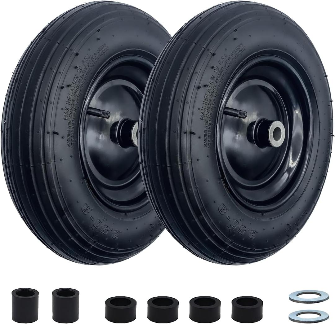 2-Pack 14.5-Inch Wheelbarrow Tire.3.50-8" Pneumatic Tires and wheels with 3"- 6" Center Hub and 3/4" Bushings for Wheelbarrow Lawn Mover Replacement.
