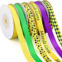 DECYOOL Mardi Gras Ribbon, 6 Rolls 60 Yards Mardi Gras Grosgrain Ribbons 10 mm Wide Green Purple Yellow Craft Ribbon for Gift Wrapping Carnival Party Home Decorations