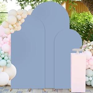 FUHSY Wedding Arch Covers Stretchy Backdrop Set of 3 Dusty Blue Arch Cover 7.2FT, 6.6FT, 6FT Balloon Chiara Arch Backdrop Stands Cover for Birthday Party Graduation Bridal Baby Shower Decorations