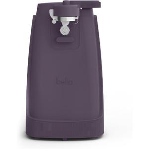 bella Electric Can Opener and Knife Sharpener, Multifunctional Jar and Bottle Opener with Removable Cutting Lever and Cord Storage, Stainless Steel Blade, Plum