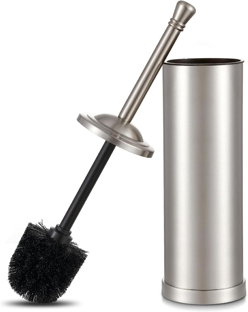 Brushed Nickel Toilet Brush and Holder Set,304 Stainless Steel Toilet Bowl Brush and Holder for Bathroom,Silver Heavy Duty Toilet Brush,Durable Scrubbing Bristles,Splash Resistant,Long Handle