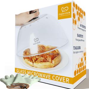 Tall Glass Microwave Splatter Cover, 0.9-2.2 cu.ft Microwave Covers for Food, Splatter Guard for Plate, BPA Free & Dishwasher Safe Lid with Silicone Handle(Not for 0.5/0.7 cu.ft)