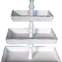 Large Rectangle Tiered Tray Stand 3 Tier Serving Tray Rustic Farmhouse Kitchen Decor with Metal Handle and Distressed Tiered Tray Stand Tiered Dessert Stand Cake Stand (White)