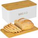 Culinary Couture White Bread Box for Kitchen Countertop with Bamboo Lid - Large BreadBox for Homemade Bread - Storage BreadBox with Cutting Board Lid
