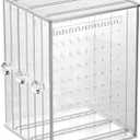 Sooyee Clear Acrylic Jewelry Storage Box, 3 Vertical Drawer Earrings Display Stand Holder, Transparent 216 Holes 33 Grooves Screen Hanger Organizer for Stud Earring and Necklace, Dustproof