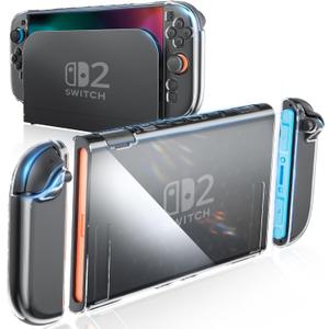 HEYSTOP Switch 2 Clear Case Compatible with Nintendo Switch 2, Switch 2 Dockable Case with 4K HD Screen Protector, PC Protective Cover with Joy-Con Grips and 6 Thumb Grips