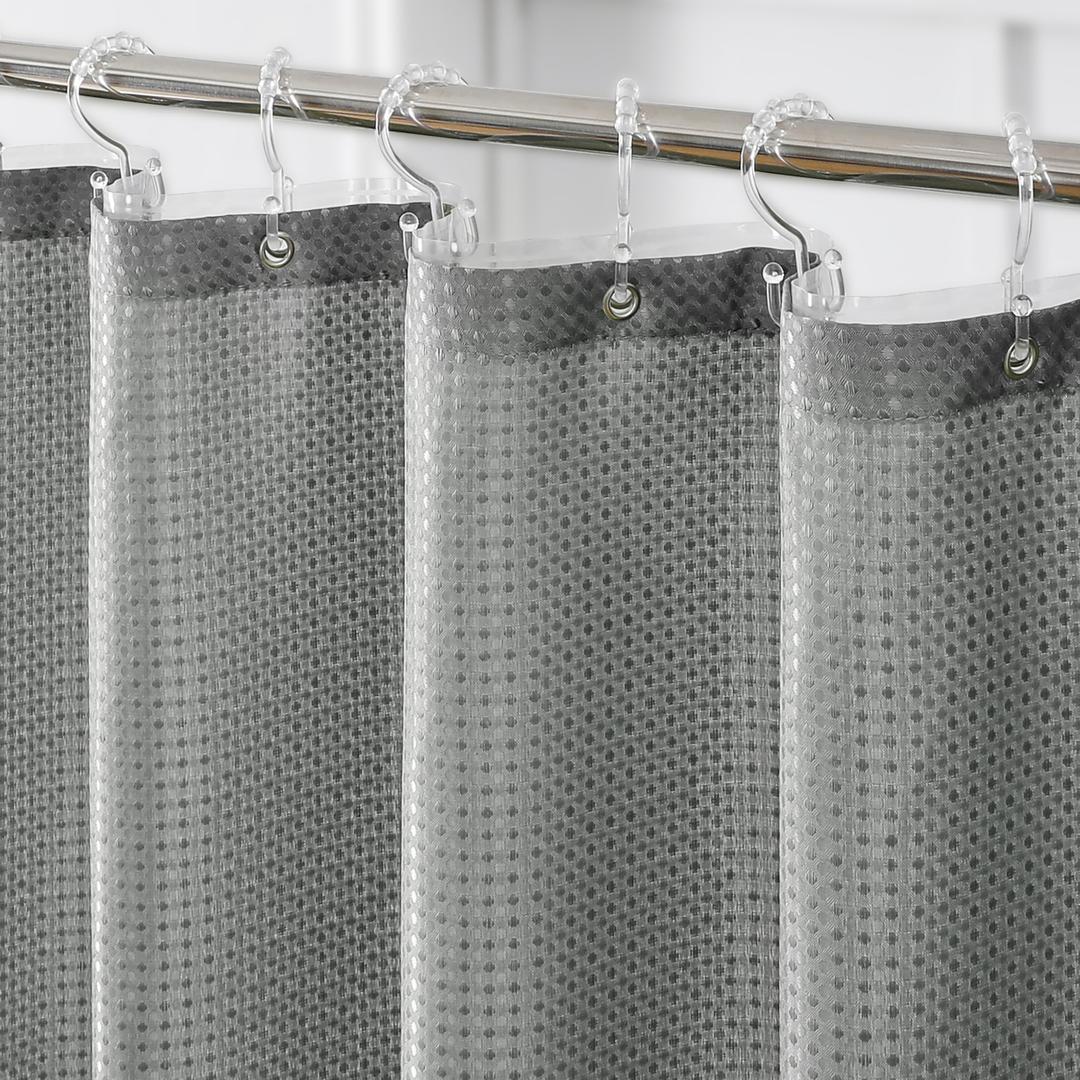 QiyI 3 in 1 Waffle Shower Curtain Set with Liner, Grey, 72 x 84