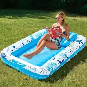 WILDPATH Inflatable Tanning Pool Lounger Float for Adults, 70" x 46" Pool Floats with Pillow, Large Tanning Bed for Backyard, Inflatable Sofa Pool Party Favors, Blue