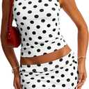 Women's Polka Dot Two Piece Sleeveless Crop Top Mini Skirt Y2K Party Summer Trendy 2026 Outfit (XS)
