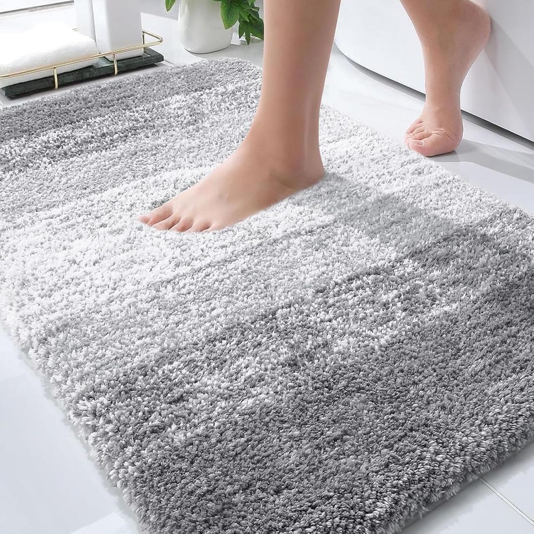 OLANLY Bathroom Rugs Mat 36x24, Extra Soft Absorbent Microfiber Bath Rugs, Rubber Backing, Quick Dry, Machine Washable Bath Mats for Bathroom Floor, Tub and Shower, Home Decor Accessories, Light Grey