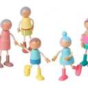 Giant bean Wooden Family Dolls Set of 5 for Dollhouse, Dollhouse People Miniature Dollhouse Accessories Toy for Boys Girls Kids Pretend Play 3 Years up