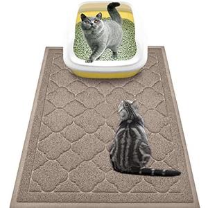 WePet Cat Litter Box Mat, Kitty Premium PVC Pad, Durable Trapping Rug, Phthalate Free, Urine-Resistant, Scatter Control, L 35 x 23 Inch, Champagne