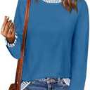 PrinStory Women's Long Sleeve Sweaters Loose Fit Crewneck Pullover Tops with Side Slits 2025 Fall Outfits Fashion Clothes, Size M