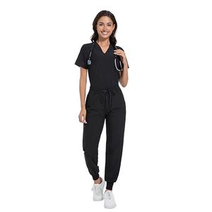 Naivlizer Scrub Set for Women V-Neck Top & Jogger Pants Medical Uniform Suits with 9 Pockets Water Repellent Workwear for Nurses, Black Size 2XL