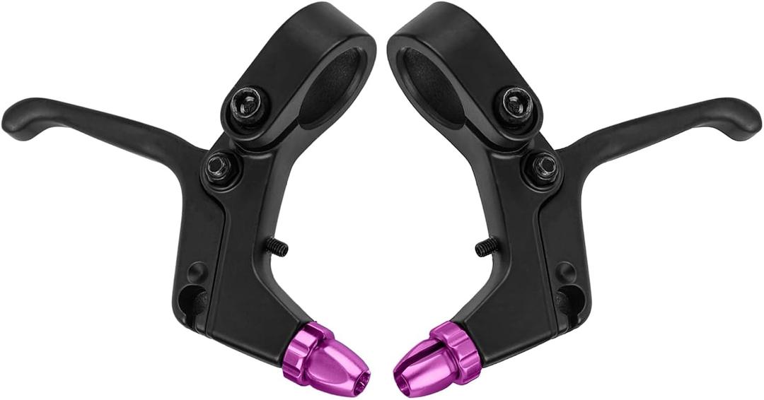 2Pcs 2 Fingers Bicycle Brake Levers for Mechanical and Linear-Pull Brakes, Aluminum Alloy Adjustable Small Hand V Brake Levers, Colored Children Bicycle Accessories(Purple)