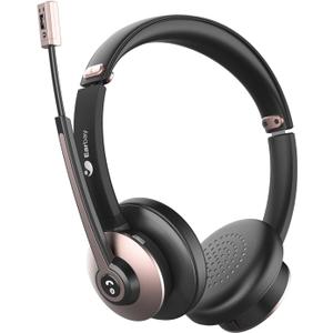 Earbay Wireless Headset, Bluetooth Headsets with Microphone Noise Cancelling, On Ear Headphones with Mic Mute, Handsfree PC Headsets for Zoom/Ms Teams/Skype/Dual Connect/Laptop/iPhone/Tablet (Gold)