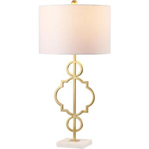 JONATHAN Y JYL3026A 31" Modern Gold Metal and Marble Table Lamp, Contemporary Bedside Lamp for Living Room, Bedroom Nightstand, Glam End Table Desk Lamp with White Linen Drum Shade, LED Bulb Included