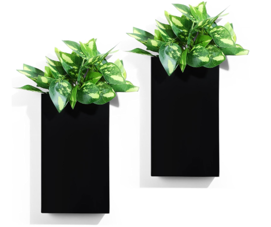 Reallnaive 2 Pack Wall Planters Indoor Plants Metal Wall Vases for Dried Flowers Artificial Plants Modern Farmhouse Vase for Living Room Bedroom Kitchen Decorations(Black,Pothos)