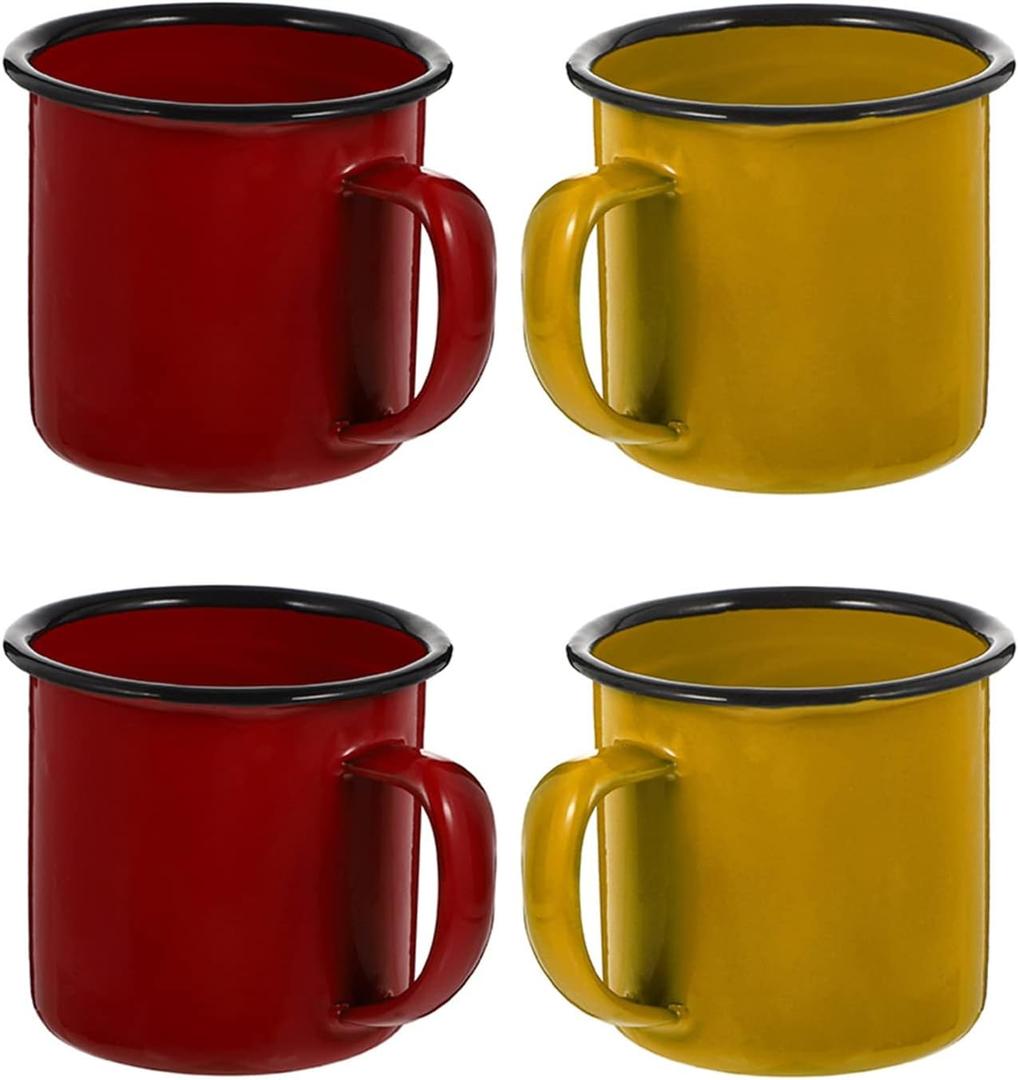 Hemoton Enamel Cups Set of 4 12Oz Vintage Metal Mugs for Camping Picnic Kitchen and Home Use Assorted Colors Drinkware