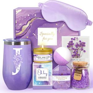 Birthday Gifts for Women, Self Care Gifts for Women, Spa Gifts Basket for Women, 20oz Initial Tumbler w/Straw Lid, Personalized Monogrammed Gifts for Women Mom Her Best Friends Sister Wife, A