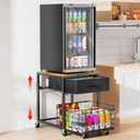 Housolution Mobile Mini Fridge Stand with Storage, Height-Adjustable Mini Beverage Fridge Table, Coffee Bar, 200 lbs Heavy-Duty Compact Refrigerator Shelf with Rolling Cabinet for Kitchen Home Office (Black+brown)