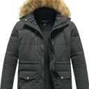 CREATMO US Men's Big and Tall Winter Coat Waterproof Long Puffer Jacket Thicken Parka with Removable Fur Hooded (4X, Grey)