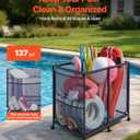 VEVOR Pool Storage Bin, 36.8 x 24 x 35.6 in, Rolling Pool Float Storage Organizer with Side Pockets & Casters, Heavy Duty Metal Frame, Poolside Toys Noodles Holder Mesh Basket for Swimming Pools