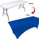 BDDC Table Covers for 8 Foot Tables, Royal Blue Washable and Wrinkle Resistant Stretch Tablecloths Rectangle 8ft for Events, Wedding, Banquets, Parties, 96" x 30"