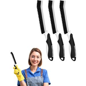 4 x Crevice Cleaning Brushes, Serrated Scrub Brush Tool for Hard to Reach Tight Space, Cleaner Brushes, Cleaning Supplies, Home Essentials for Shower, Bathroom, Kitchen, Window, Toilet, Sink (Black)