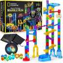 NATIONAL GEOGRAPHIC Glowing Marble Run – Construction Set with 15 Glow in The Dark Glass Marbles & Storage Bag, STEM Gifts for Boys and Girls, Building Project Toy 